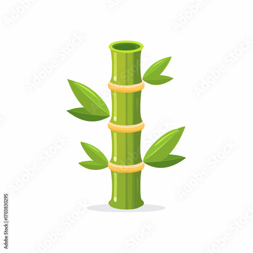 Green Bamboo Stalk With Leaves on White Background