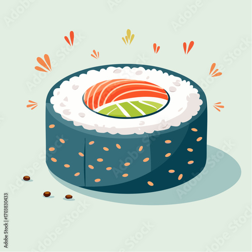 Vibrant sushi roll with fresh salmon, perfect for restaurant menus and culinary designs