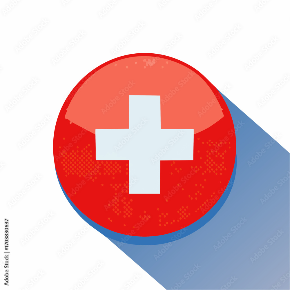 Obraz premium Glossy Red Swiss Flag Button With White Cross And Shadow