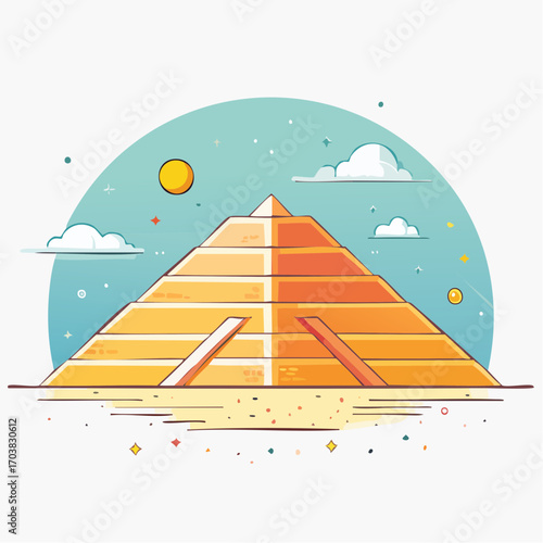 Pixel Art Illustration of Egyptian Pyramid Under Blue Sky