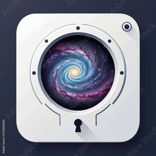 Explore infinite possibilities through a cosmic portal revealing a stunning spiral galaxy, inspiring wonder and the pursuit of knowledge.