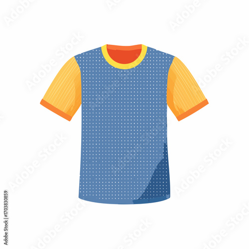 Blue T-Shirt with Orange Accents and Dotted Pattern