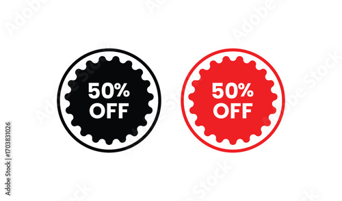 Two sale stickers showing fifty percent off discount