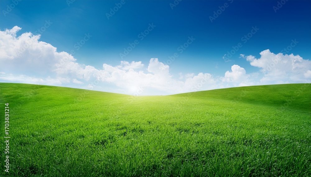 Obraz premium Green Grass Field With Blue Sky For Background Or Nature Image
