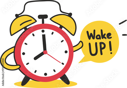 Cartoon alarm clock with wake up message vector