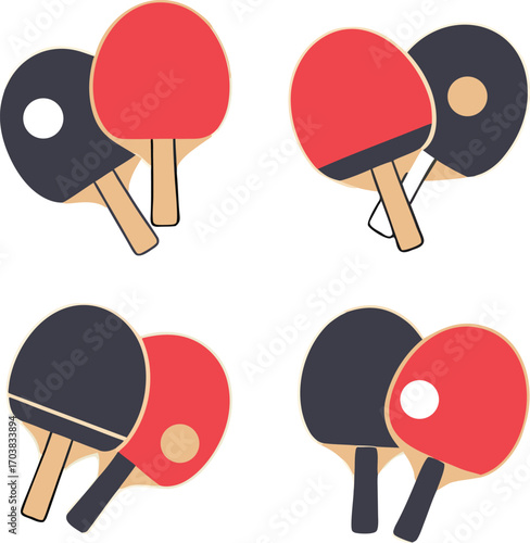 Red and dark blue ping pong paddles with tan handles rackets sport