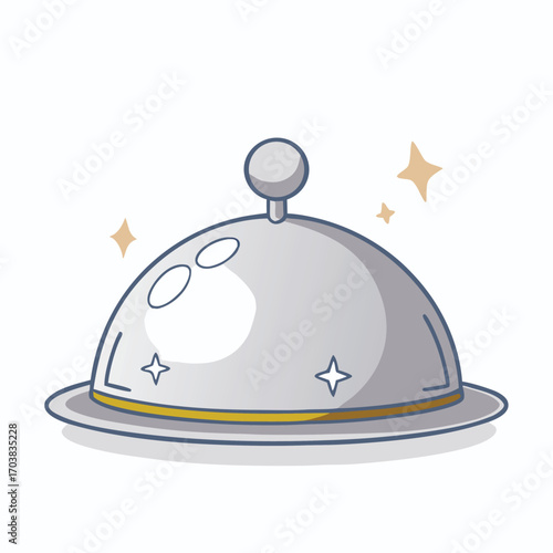 Silver serving dish with gold trim and star accents vector