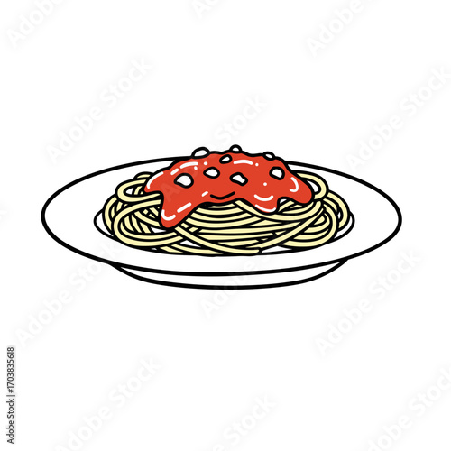 Spaghetti with tomato sauce on a plate in a simple style  