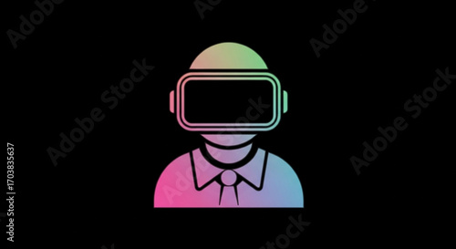 Immersive virtual reality headset user experiencing futuristic digital world with vibrant gradient colors, symbolizing innovation and technology exploration