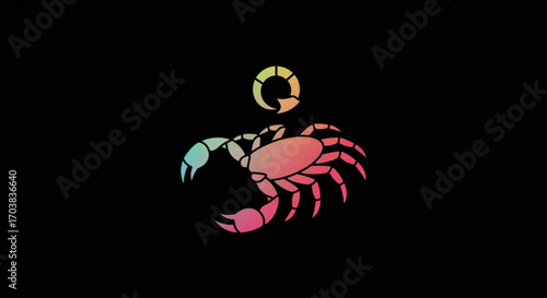 Dynamic scorpion crab hybrid symbol with vibrant gradient, symbolizing power and transformation, perfect for modern branding and mystical designs.