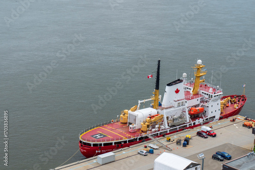 Canadian fishing and cargo boats, St. Lawrence River, Old Quebec, Canada.