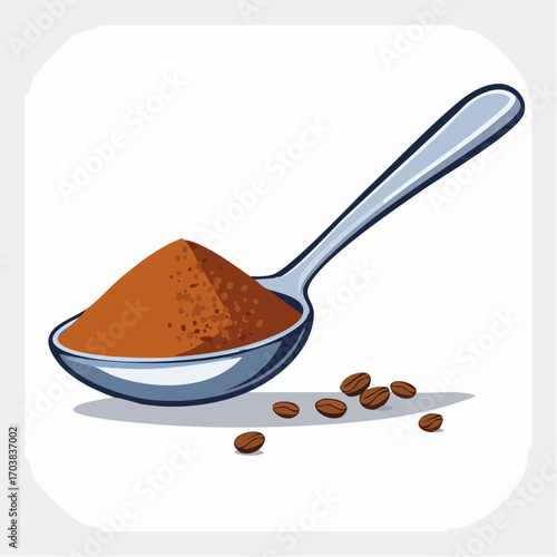 Spoonful of Coffee Delight: A close-up illustration presents a spoonful of rich coffee, a few coffee beans scattered beside it, all set against a clean backdrop. A visual treat for any coffee lover.