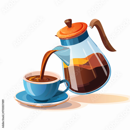 Morning Brew: The scene captures the essence of a peaceful morning ritual, a moment of stillness as freshly brewed coffee fills a delicate cup, promising warmth and the perfect start to the day.