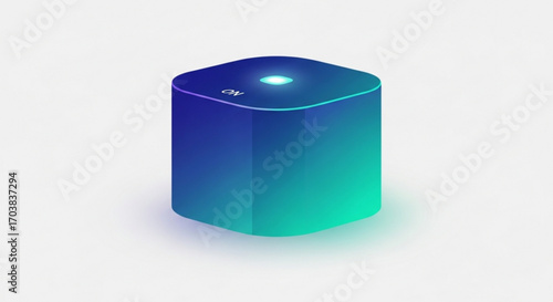 Sleek modern smart device glowing with vibrant blue-green gradient and illuminated 'ON' indicator signals innovative technology and seamless user experience