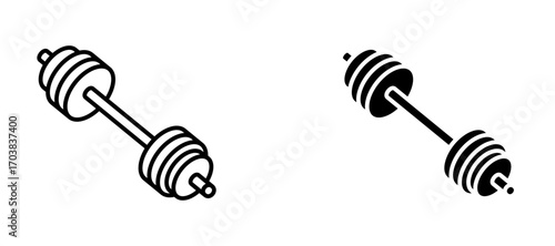 Weight barbell Icons in solid and liner versions.