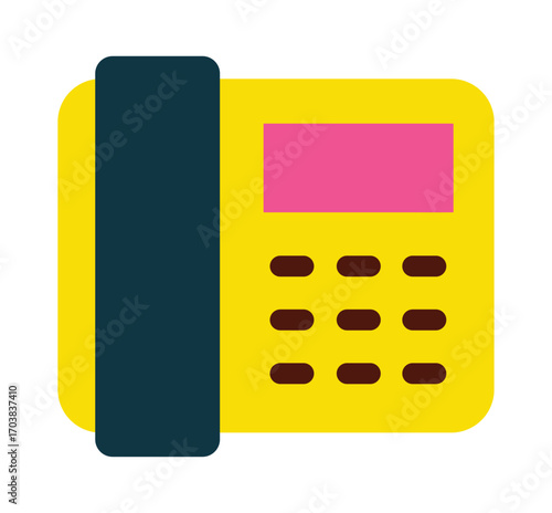 Bright yellow office telephone in a simple flat design. Landline phone icon for business and communication concepts.