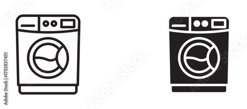 Washing machine Icons in solid and liner versions.
