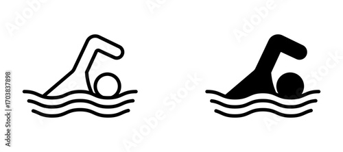 Swimming Icons in solid and liner versions.