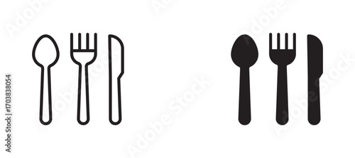 Spoon forks and knife Icons in solid and liner versions.