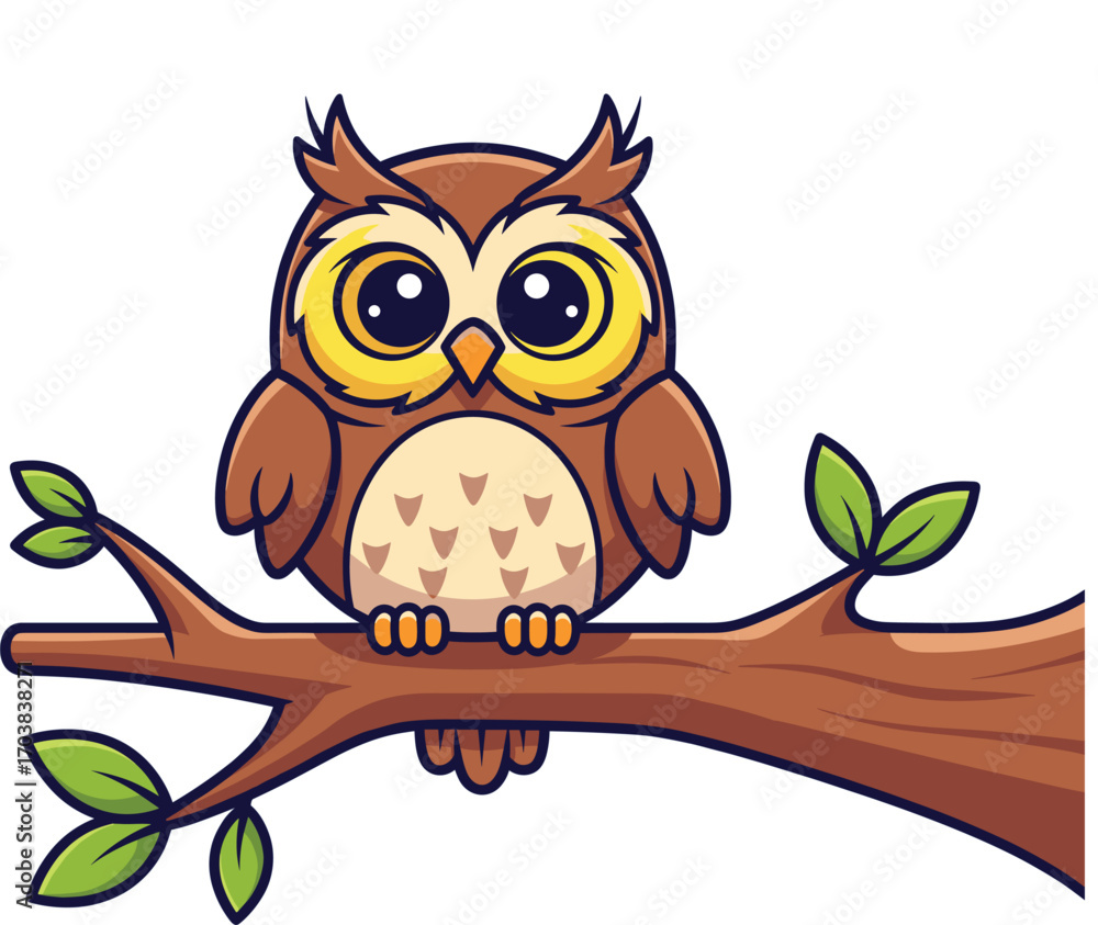 Obraz premium BasHBCartoon Owl on Tree Branch –a Vector Illustratio