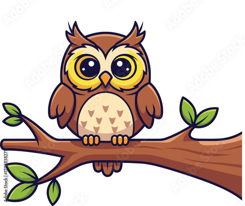 BasHBCartoon Owl on Tree Branch –a Vector Illustratio