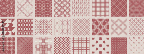 Seamless Art Deco Geometric Patterns in Red – Elegant Ornamental Backgrounds for Decorative Oriental-Inspired Designs