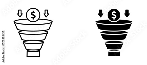Sales funnel Icons in solid and liner versions.
