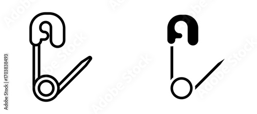 Safety pin Icons in solid and liner versions.