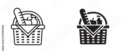 Picnic basket Icons in solid and liner versions.