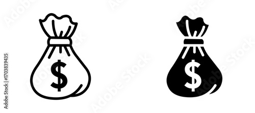 Money bag Icons in solid and liner versions.