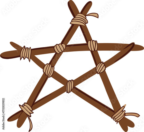 Brown wooden star tied with twine vector
