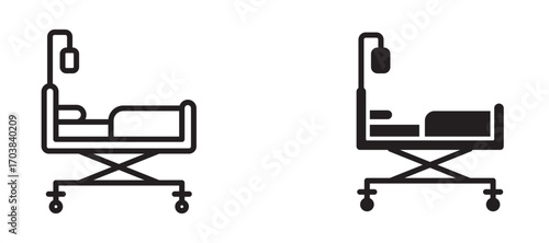 Hospital bed Icons in solid and liner versions.