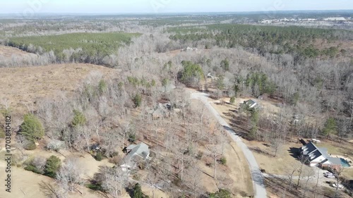 Aerial landscape rural nature in winter after Hurricane Helene in Appling Augusta Georgia