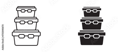 Food containers Icons in solid and liner versions.