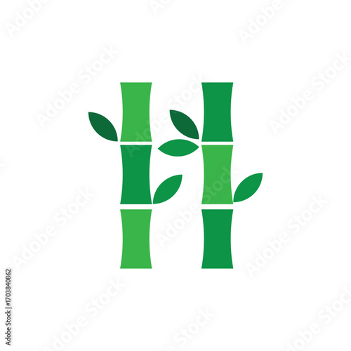 Minimal bamboo illustration with green stalks and leaves on a white background. Simple eco-friendly design perfect for nature themes, sustainability projects, logos, and decorative artwork.