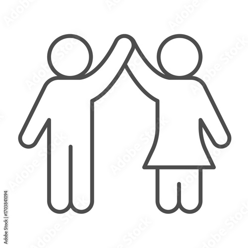 Happy couple thin line icon, family therapy concept. Vector graphics. Man and woman with high five, mental health sign on white background, outline style icon for mobile or web design.
