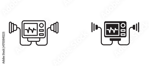 Defibrillator Icons in solid and liner versions.