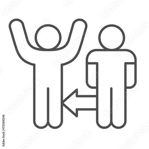 Two human with arrow between thin line icon, family therapy concept. Vector graphics. Sick and a healthy patient man, mental sign on white background, outline style icon for mobile or web design.