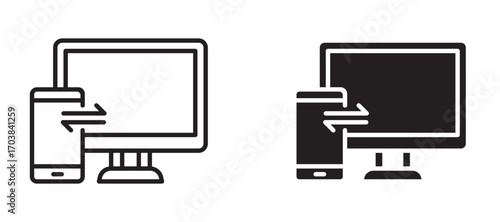 Data transfer PC to mobile Icons in solid and liner versions.
