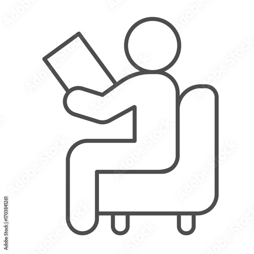 Psychologist with paper in chair thin line icon, family therapy concept. Vector graphics. Man with test paper, psychology sign on white background, outline style icon for mobile or web design.