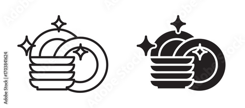 Clean dishes Icons in solid and liner versions.