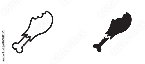 Chicken leg Icons in solid and liner versions.