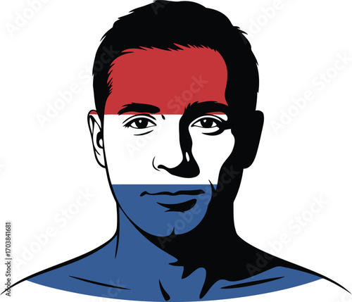 Dutch Patriotism Portrait Vector Illustration with National Flag Face Paint Design