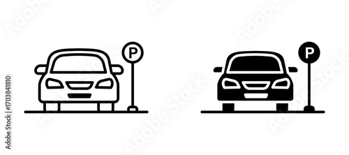 Car parking Icons in solid and liner versions.