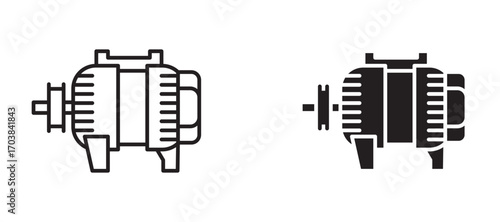 Car alternator Icons in solid and liner versions.