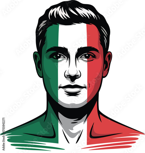 Italian Pride Portrait Vector Illustration with Flag Colors and Bold Graphic Style Design