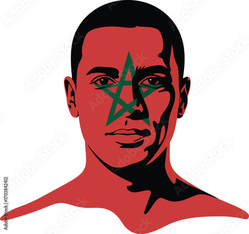 Moroccan Patriotism Portrait Vector Illustration with National Flag Face Paint Design