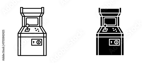 Arcade game machine Icons in solid and liner versions.