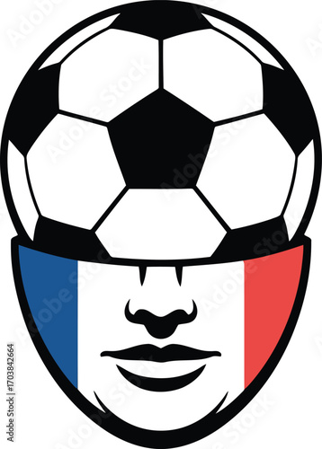 Soccer Ball Face with French Flag Design Vector Graphic for Sports and Patriotism