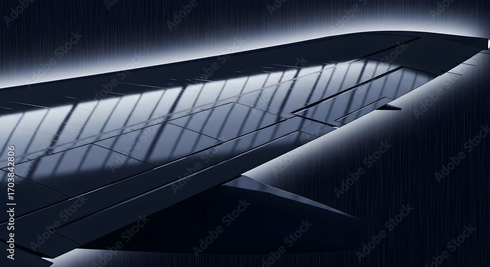 Obraz premium Airplane Wing View Abstract rainy day in studio backdrop soft